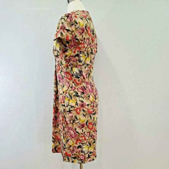 ADRIANNA PAPELL Womens Dress 6 Floral Short Sleeve Silk - Picture 4 of 11